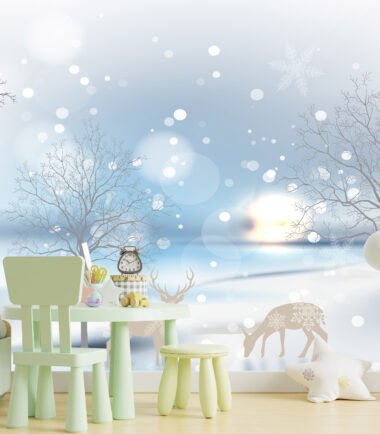 Deer Silhouette with Misty Forest Wall Mural