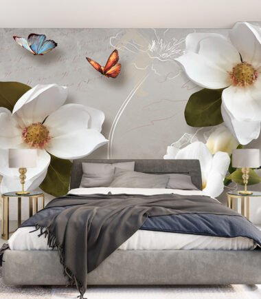 Magnolia Flower Butterfly Wall Mural Wallpaper