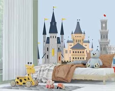 Wall Mural Nordic Minimalist Cartoon Castle Wallpaper