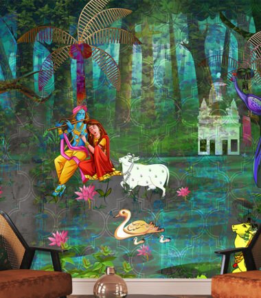 Lord krishna Playing Bansuri Flute with Radha Wallpaper